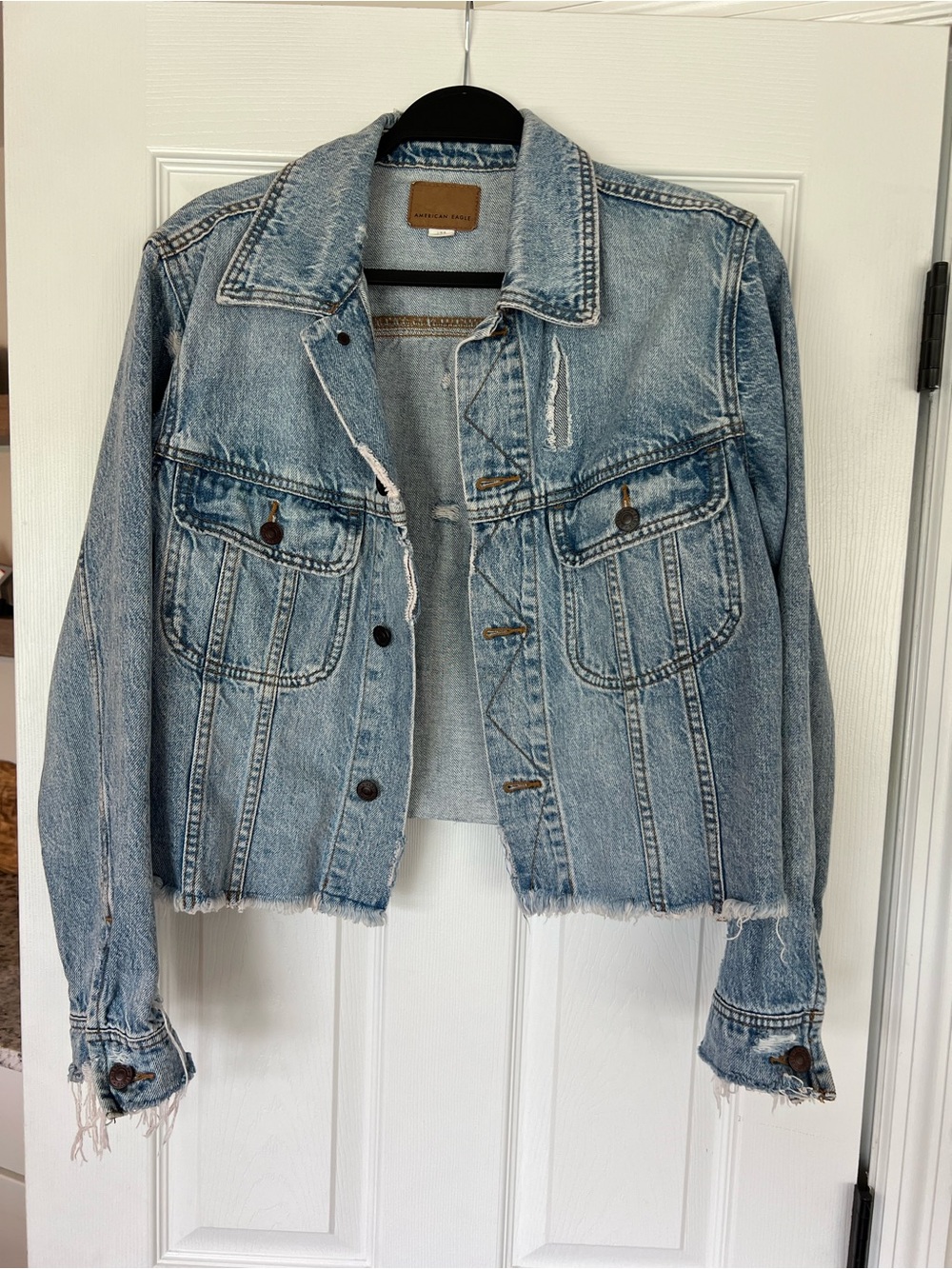 American Eagle Outfitters Light Blue Cropped Denim Jacket